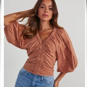 Vici Rhene cotton ruched V neck top